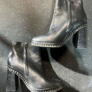 Coach Black Heeled Boots with Silver Accents